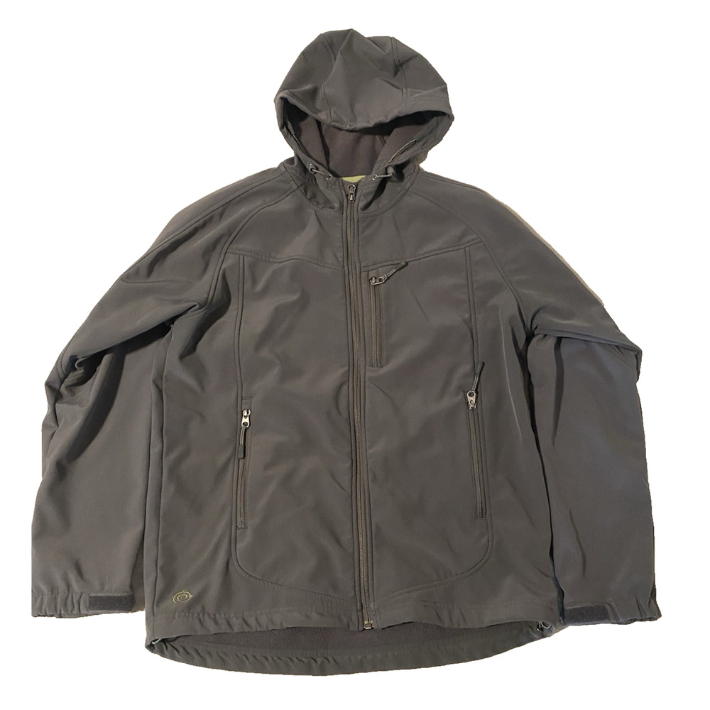 Earth-Tec Womens Grey Softshell Hooded Jacket Size Medium Fleece Lined Hiking